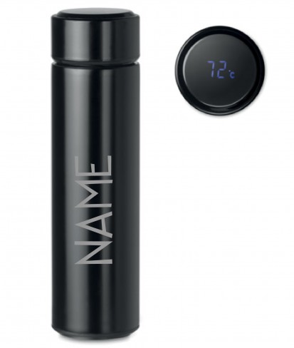 Personalised LED Temperature Display Vacuum Insulated Black Water Bottle
